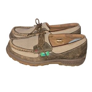 Twisted X Eco TWX Tan and Brown Loafers Driving Moc Boat Shoes W Size 7